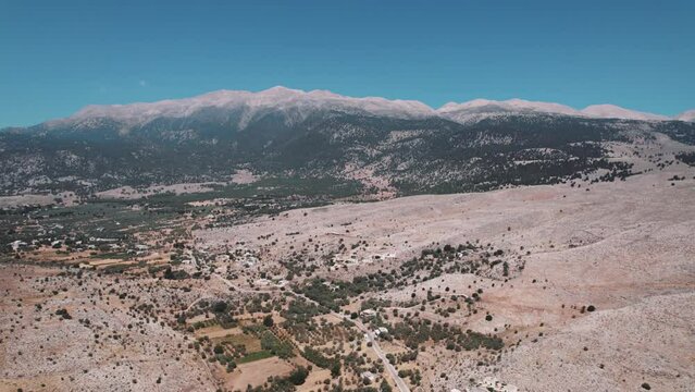 Lefka Ori White Mountains drone panorama, Western Crete, Chania prefecture. High quality 4k footage