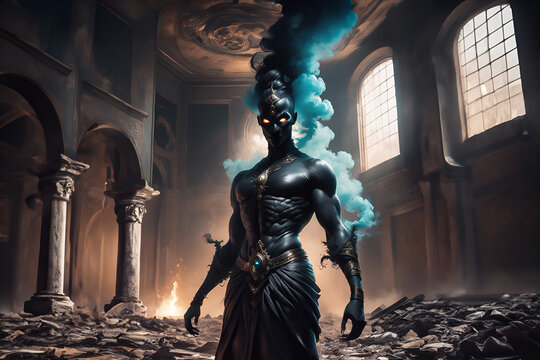 Portrait of a djinn in an abandoned temple - Generative AI