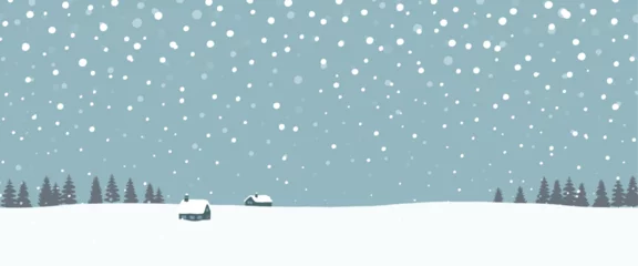 Fotobehang しんしんと雪の降り積もる風景-手描き © morimoca
