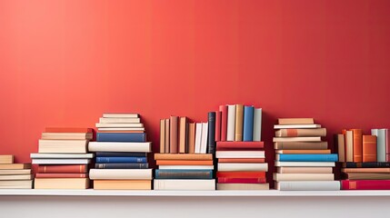 pile of books on minimalistic background or stock of books for world book day background - obrazy, fototapety, plakaty