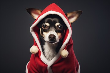 A dog in a Santa Claus Christmas costume. Christmas concept.