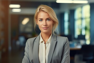 portrait of a blonde cute businesswoman - generative ai