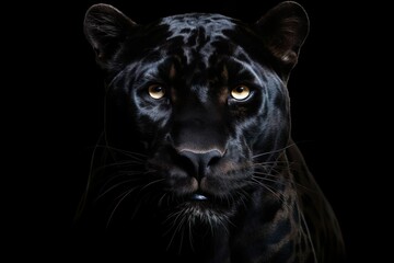 Front view of Panther on black background. Wild animals banner with copy space. Predator series | Generative AI