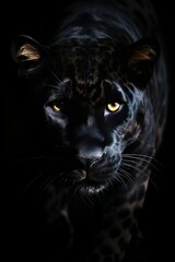 Front view of Panther on black background. Wild animals banner with copy space. Predator series | Generative AI