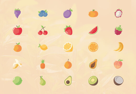 Colorful Fruit Icons Set
