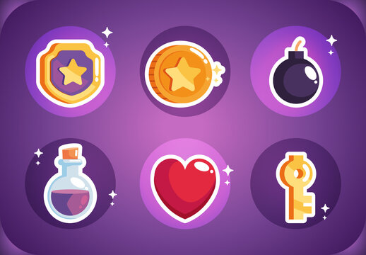 Colorful Fantasy RPG Game Icons Sticker Set