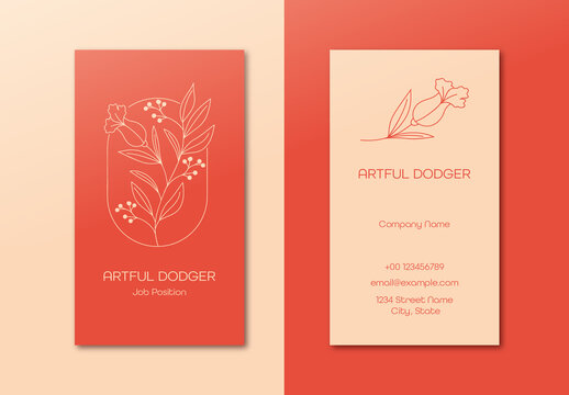 Minimalist Botanical Red Business Card Template
