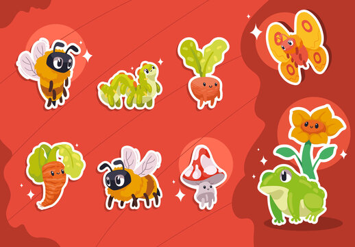 Cute and Colorful Nature Creatures Sticker Set