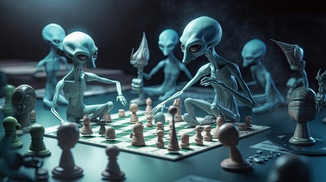 cheerful aliens play table game