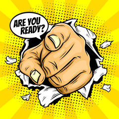 Hand pointing vector with are you ready text in comic cartoon style © anggi wibisono