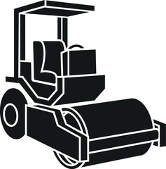 Cartoon Black and White Illustration Vector Of An Industrial Drum Roller Heavy Machinery