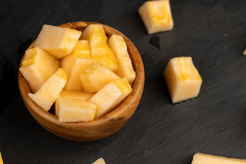 sliced sweet yellow melon, close up