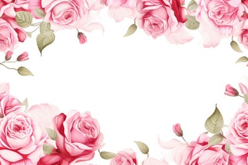 Fototapeta na wymiar pink rose frame in white background with copy space