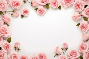 pink rose frame in white background with copy space