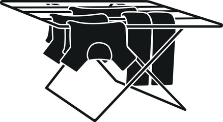Cartoon Black and White Illustration Vector Of A Clothes Horse Drying Clothes and Shirts