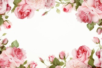 pink rose frame in white background with copy space