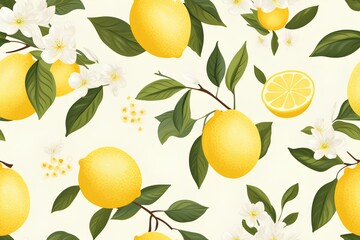 lemons on white background illustration seamless pattern image. generative AI