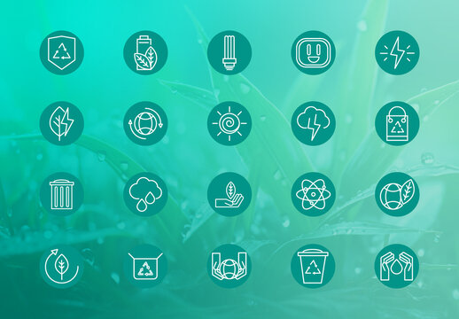 Green Sustainable Energy and Recycling Environment Icons Set