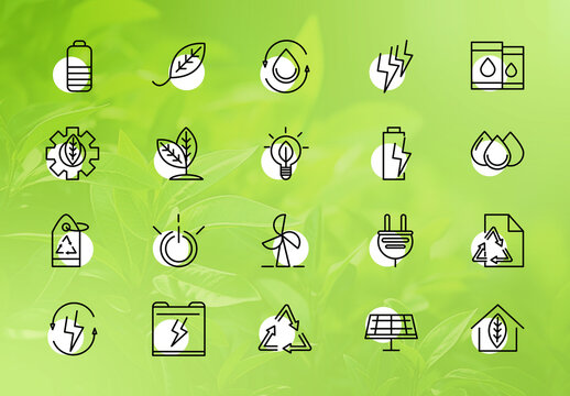 Green Eco Energy and Sustainability Icons Set