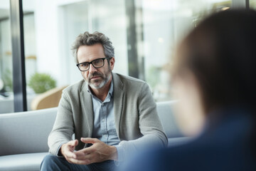 A psychologist in deep conversation with a patient, demonstrating active listening and empathy. Generative Ai