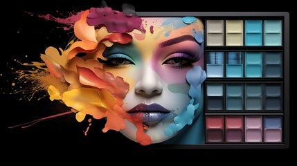 Abstract colorful woman head painted with watercolors style. AI generated image
