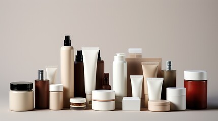 Set of cosmetic products mock-up on isolated background. AI generated image - obrazy, fototapety, plakaty