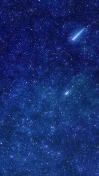 Soothe your soul with a romantic night sky and beautiful shooting stars. This is a vertical screen background animation designed to create a special night with a mystical starry sky.