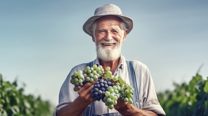 farmer with a bunch of grapes