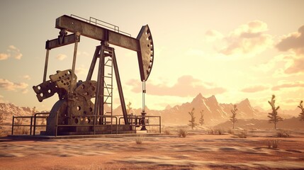 oil pump at sunset - obrazy, fototapety, plakaty