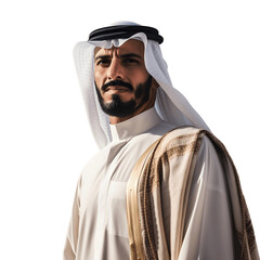 Arabian man on transparent background, prince arab success