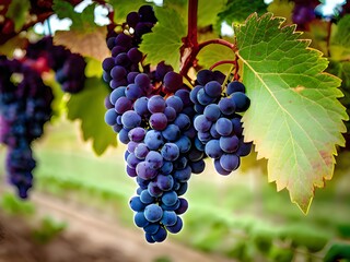 Naklejka premium red grapes on the vineyard.