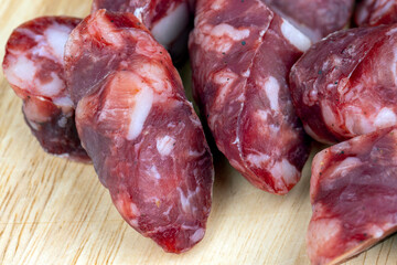 natural pork meat with spices from which sausage was made