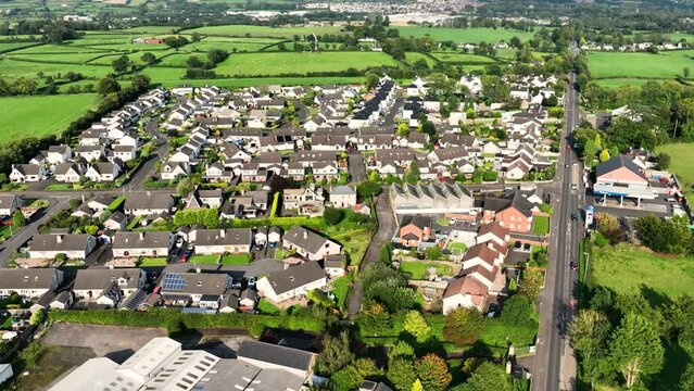 Aerial video of Ahoghill Village Ballymena County Antrim Northern Ireland