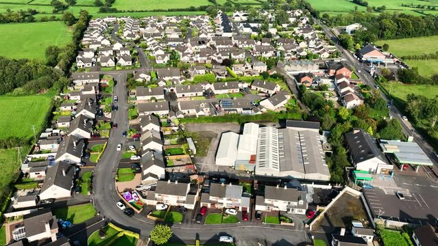Aerial video of Ahoghill Village Ballymena County Antrim Northern Ireland