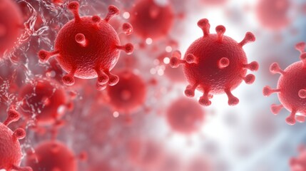3D illustration red virus on white background.
