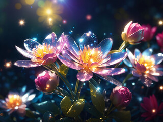 Biolumious flowers illuminating the surroundings - AI Generative
