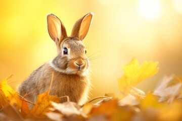 Fototapeta premium Close-up of cute rabbit with beautiful bokeh background