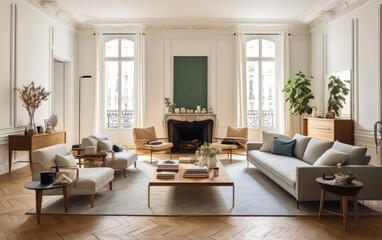 Fototapeta na wymiar A cozy Parisian living room. Generative AI