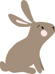 Cute wild brown rabbit. Sitting bunny. Isolated hare animal. Hand drawn illustration, clipart. Moon Festival, Chinese Lunar Year of the Rabbit. Easter decor. Beautiful pet for greeting cards, poster