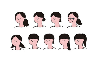 様々な女性の顔を揃えたベクターイラスト