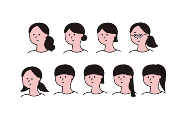 様々な女性の顔を揃えたベクターイラスト