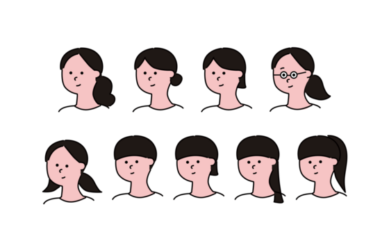 様々な女性の顔を揃えたベクターイラスト