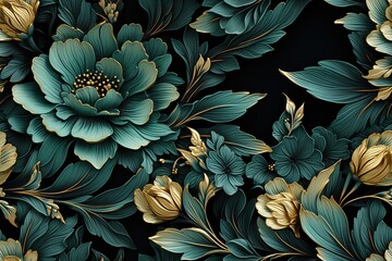 seamless green floral pattern set Modern exotic design for paper, cover, fabric, interior decor and other users. Wallpaper, wrapping paper design, textile, scrapbooking, Generative ai - obrazy, fototapety, plakaty