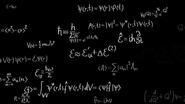 Blackboard quantum physics formulas loop