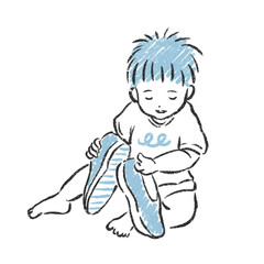 靴で遊ぶ男の子　イラスト