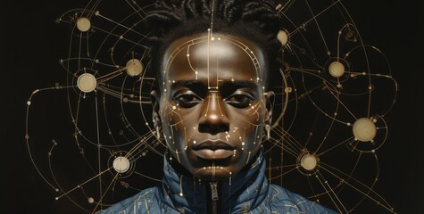 A person using a digital device surrounded by data. Generative AI.