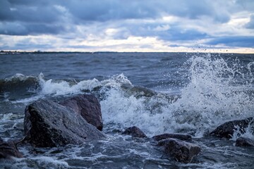 waves crashing on rocks