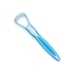 One light blue tongue cleaner isolated on white, top view. Dental care