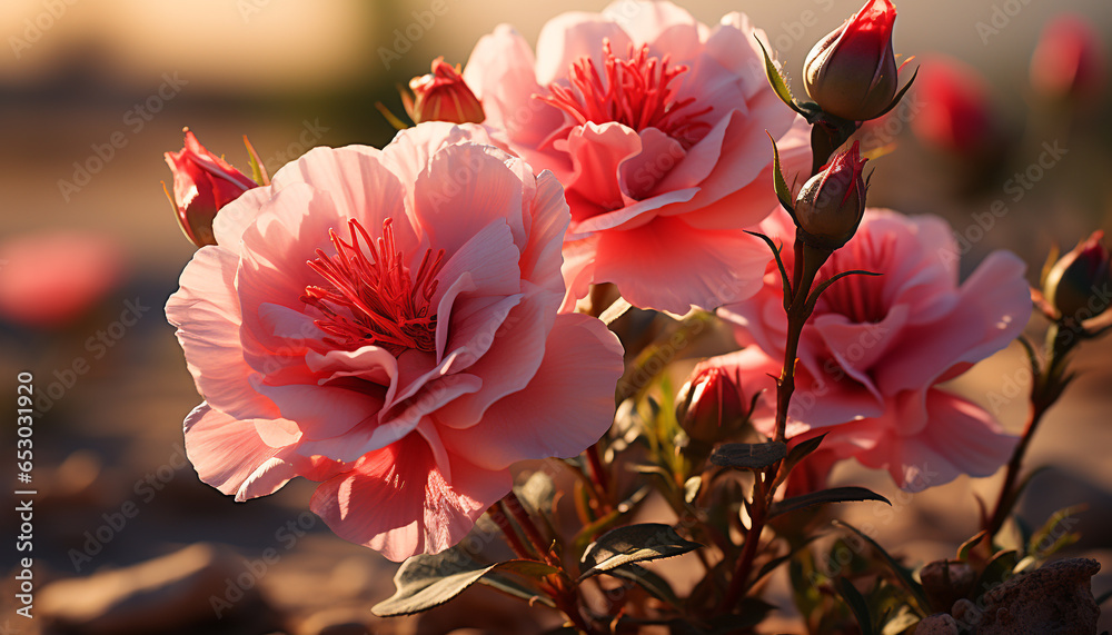 Poster Vibrant colored flowers blossom in a formal garden, showcasing nature beauty generated by AI