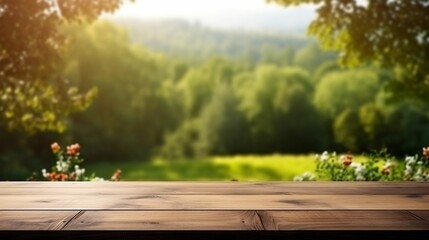 copy space blur spring background with Table wood
